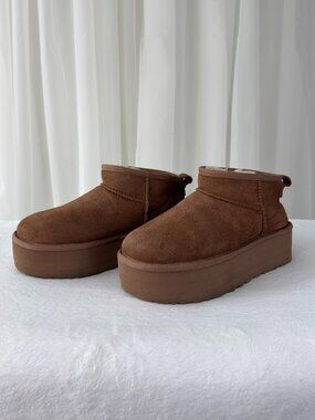 UGG Classic Ultra Mini Platform Boots Womens Chestnut Size 8 Sheepskin 1135092
